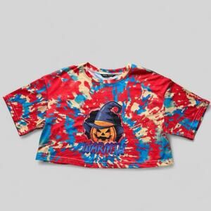 Cropped Halloween Pumpkin Tie Dye Crop Top XS